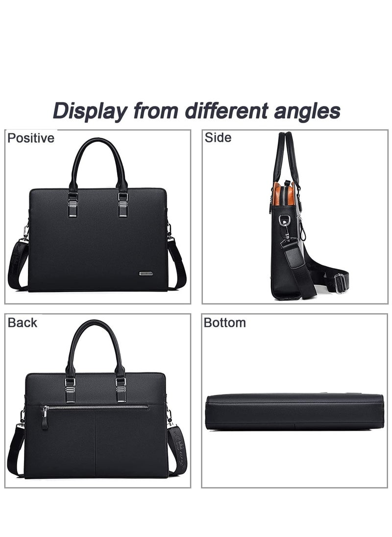 SYOSI - Black Business Bag Leather Briefcase Shoulder Laptop Office Bag Messenger Bag Removable and Adjustable Shoulder Strap Travel Bag for Men - Image 1