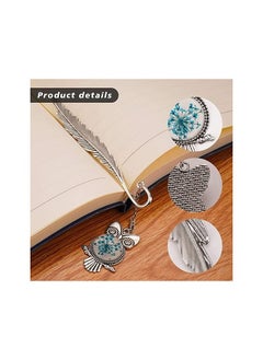 Generic Elegant silver feather design book separator with dried dandelion pendant  - Image 2