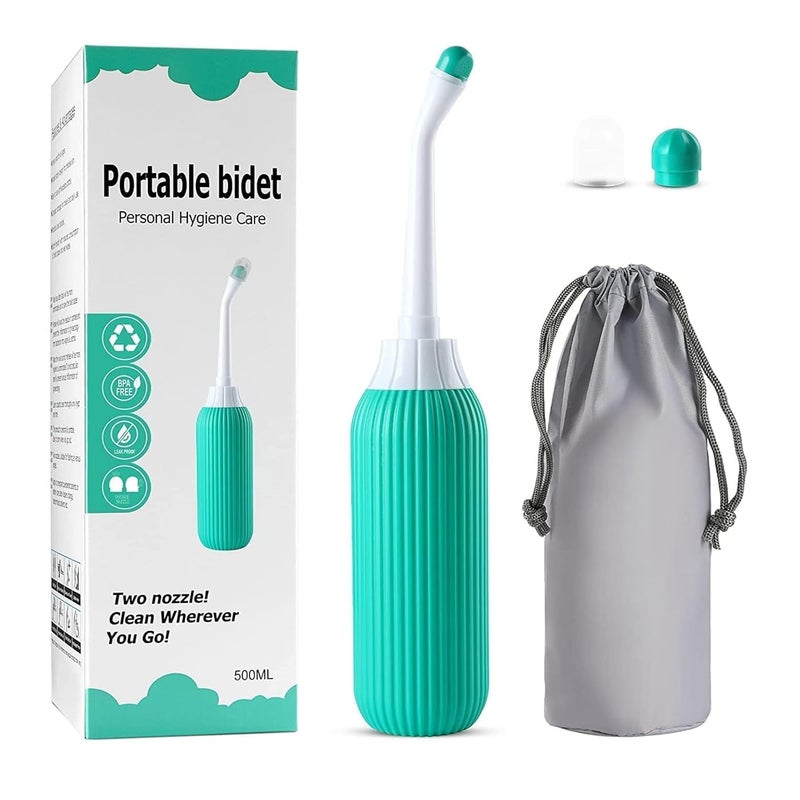ATCAN 500ML Plastic Retractable Handheld Bidet Portable with Antislip for Personal Hygiene Care Angled Nozzle Spray Travel Bag Multicolor - Image 1