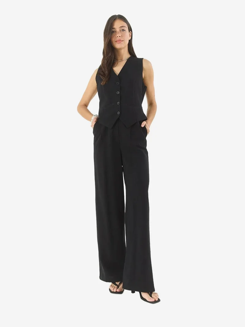 Bianco Lucci LUCCI V-neck Vest and Wide Leg Pants Two-Piece Coord Set