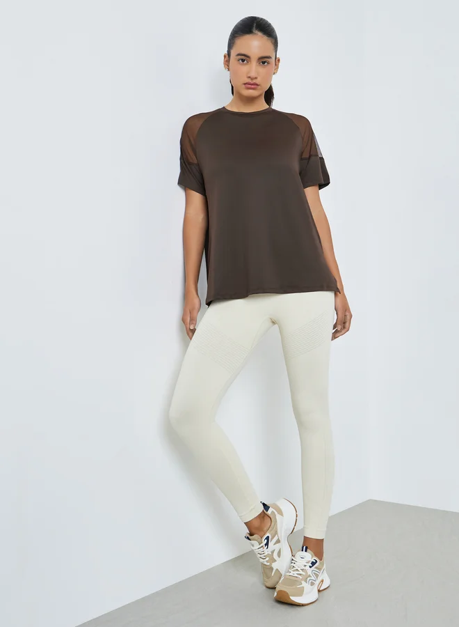 ستايلي اكتيف Shoulder Mesh Panel Insert Oversized Yoga Top