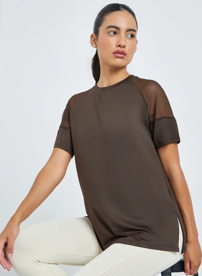ستايلي اكتيف Shoulder Mesh Panel Insert Oversized Yoga Top