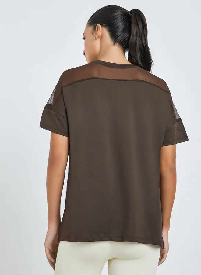 Styli Active  Shoulder Mesh Panel Insert Oversized Yoga Top for Women | Best Price UAE