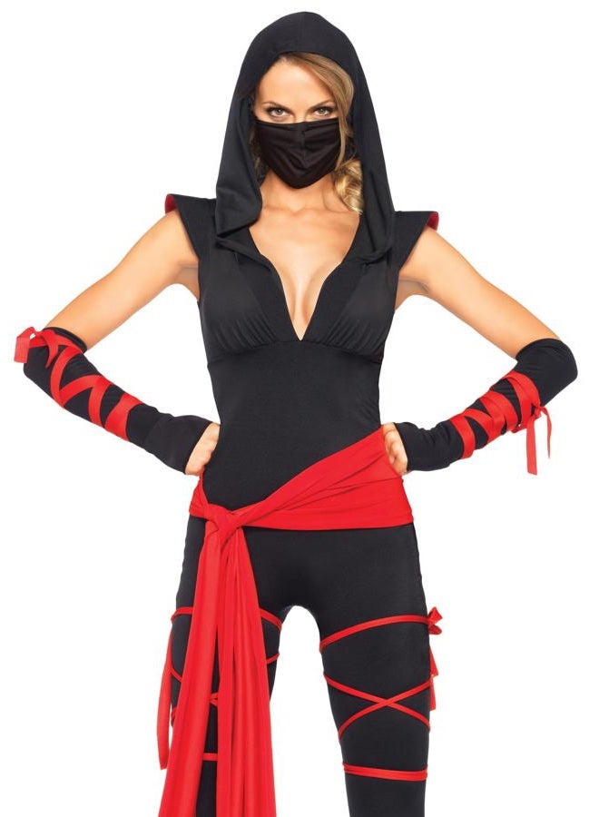 Leg Avenue Women's 4 Pc Deadly Ninja Costume, Black/Red, L - Image 1