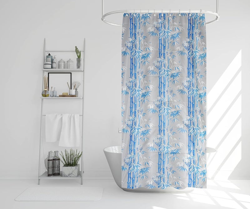 HOMECROWN Floral Design Waterproof Shower Curtain for Bathroom PVC Plastic Water Repellent Curtain with 8 Hooks 7 X 4 Feet Blue Color Pack of 1 - Image 1