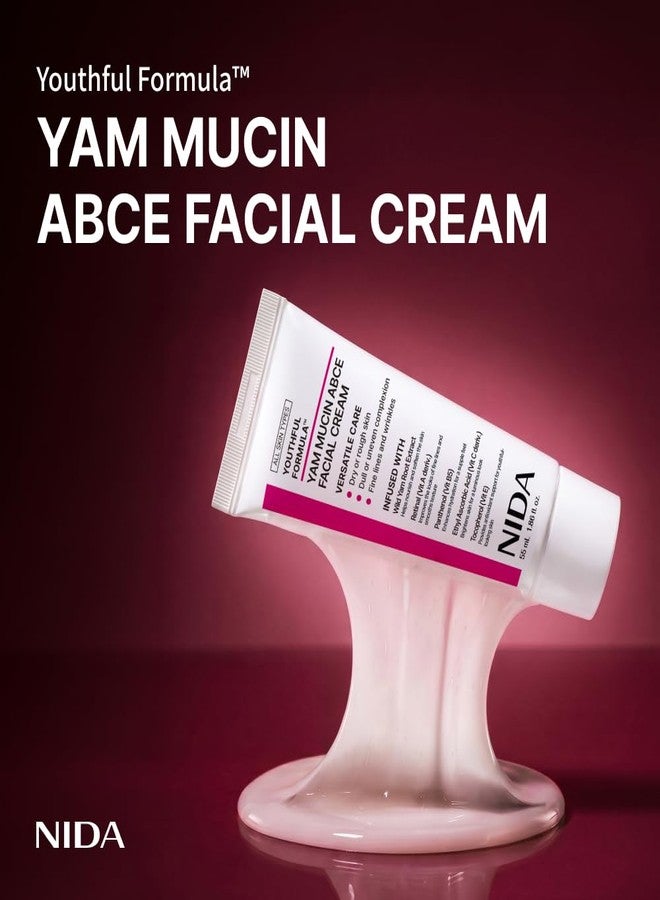 NIDA Youthful Formula™ Yam Mucin ABCE Facial Cream | Wild Yam Root Extract, Retinal, Panthenol, Ethyl Ascorbic Acid, Tocopherol | Hydration, Wrinkles, Dry Skin | 1.86 fl. oz., 55ml - Image 2