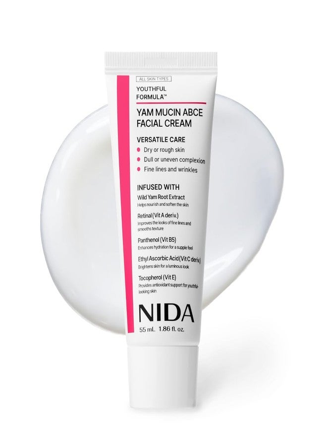 NIDA Youthful Formula™ Yam Mucin ABCE Facial Cream | Wild Yam Root Extract, Retinal, Panthenol, Ethyl Ascorbic Acid, Tocopherol | Hydration, Wrinkles, Dry Skin | 1.86 fl. oz., 55ml - Image 1