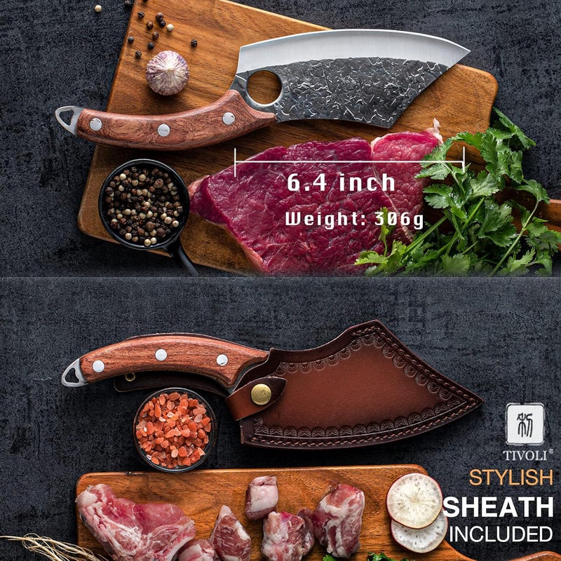 Tivoli Meat Cleaver Knife, Hand Forged Full Tang Butcher knife for Meat Cutting, High Carbon Steel Viking Knife with Sheath for Kitchen Outdoor Camping BBQ Father's Day Christmas Gift Men Women - Image 2