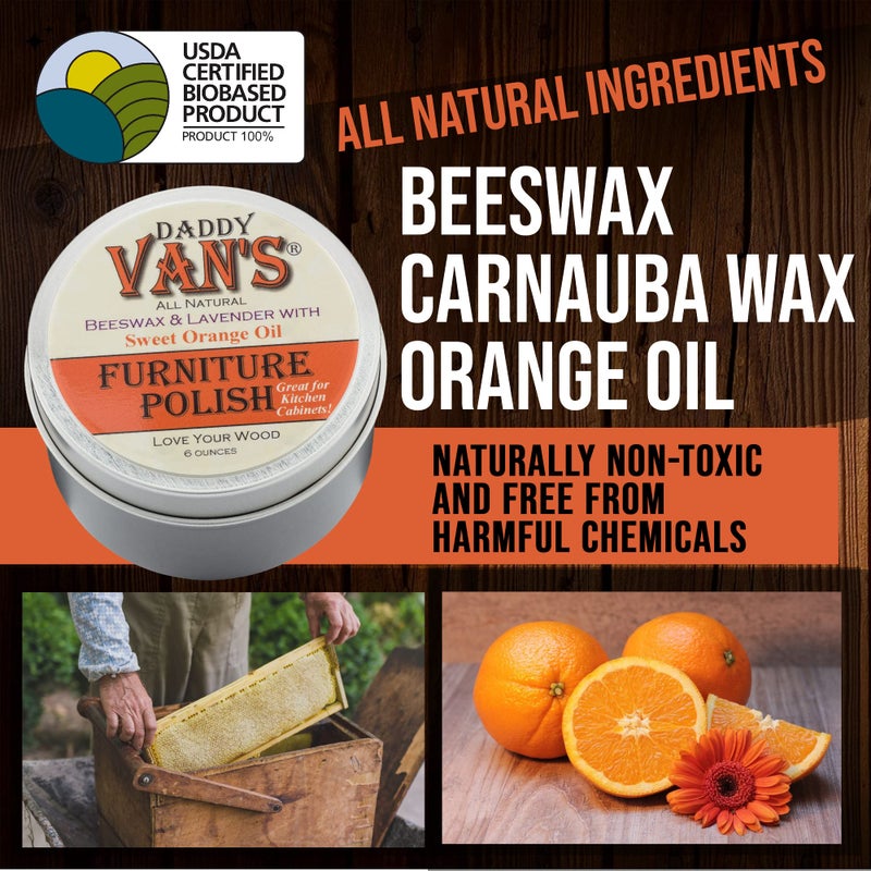 Daddy Van's Beeswax Furniture Polish â€“ Natural Wood Polish with Lavender & Sweet Orange Oil â€“ Non-Toxic, Chemical-Free, Eco-Friendly Wood Conditioner â€“ Safe for Kids & Pets â€“ 6 oz - Image 3