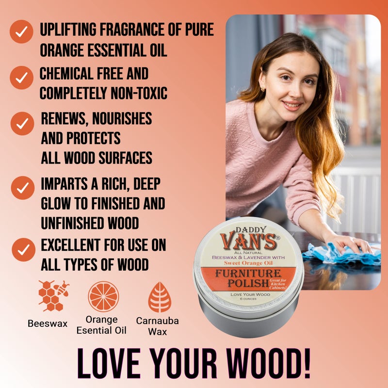 Daddy Van's Beeswax Furniture Polish â€“ Natural Wood Polish with Lavender & Sweet Orange Oil â€“ Non-Toxic, Chemical-Free, Eco-Friendly Wood Conditioner â€“ Safe for Kids & Pets â€“ 6 oz - Image 5