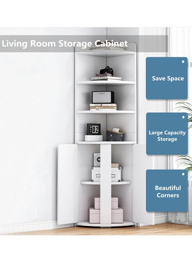 HXDream Corner Cabine,Living Room Storage Cabinet,4-Tier Storage Cabinet With 2 Doors,For Bathroom, Kitchen, Living Room Or Bedroom White  - Image 2