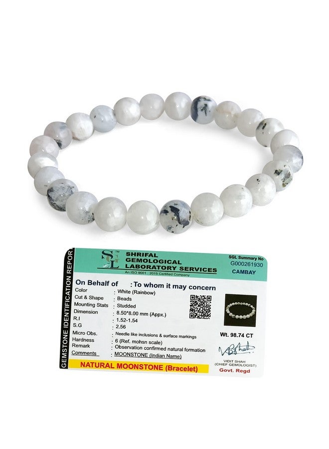 SOLAVA Original Rainbow Moonstone Bracelet with Lab Certificate for Unisex Adult Natural Energised Moon Stone Bracelet for Peace, Relationship, Emotional & Chakra Healing & Positivity - 8MM Beads - Image 1
