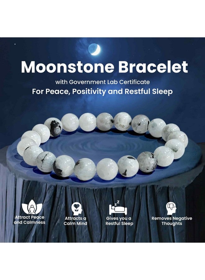 SOLAVA Original Rainbow Moonstone Bracelet with Lab Certificate for Unisex Adult Natural Energised Moon Stone Bracelet for Peace, Relationship, Emotional & Chakra Healing & Positivity - 8MM Beads - Image 2