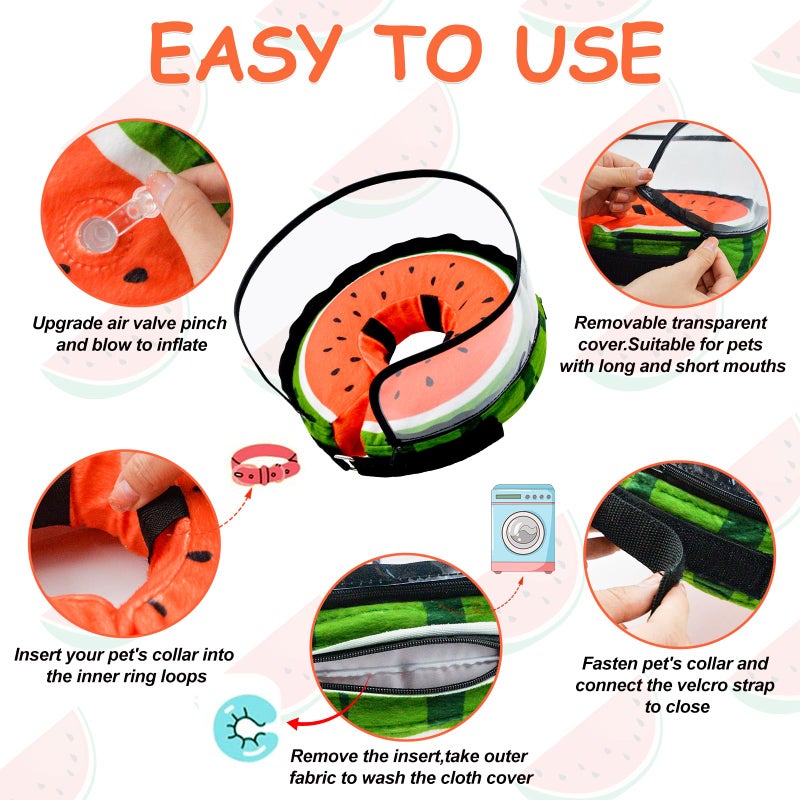 MRSOHRET Dog Cone, Dog Surgery Collar, Inflatable Cones for Small Medium Large Dogs, Watermelon Dog Recovery Collar, Does not Impede Vision - Image 3