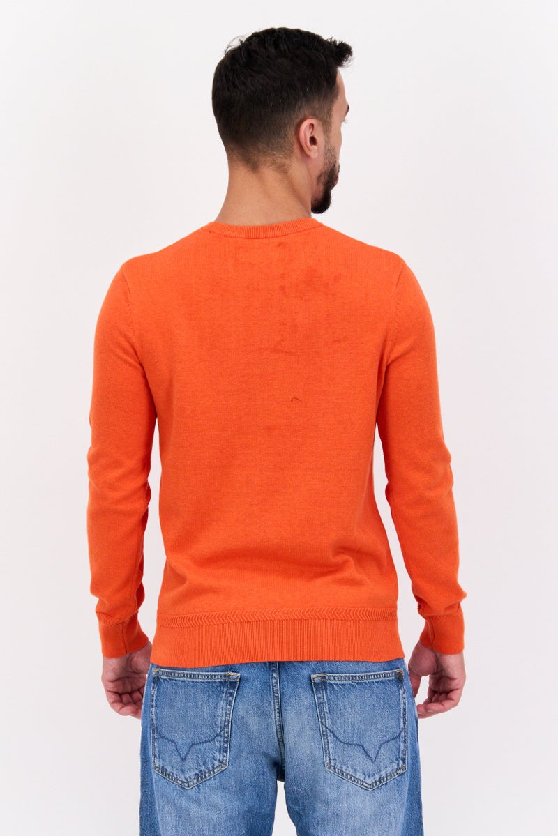 SELECTED سويت شيرت رجالي بأكمام طويلة وياقة دائرية، برتقالي - Image 3