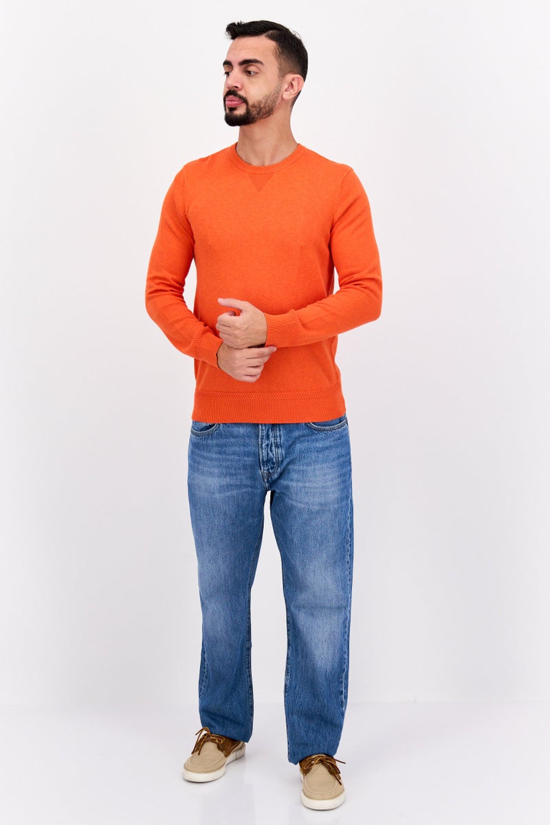 SELECTED سويت شيرت رجالي بأكمام طويلة وياقة دائرية، برتقالي - Image 4