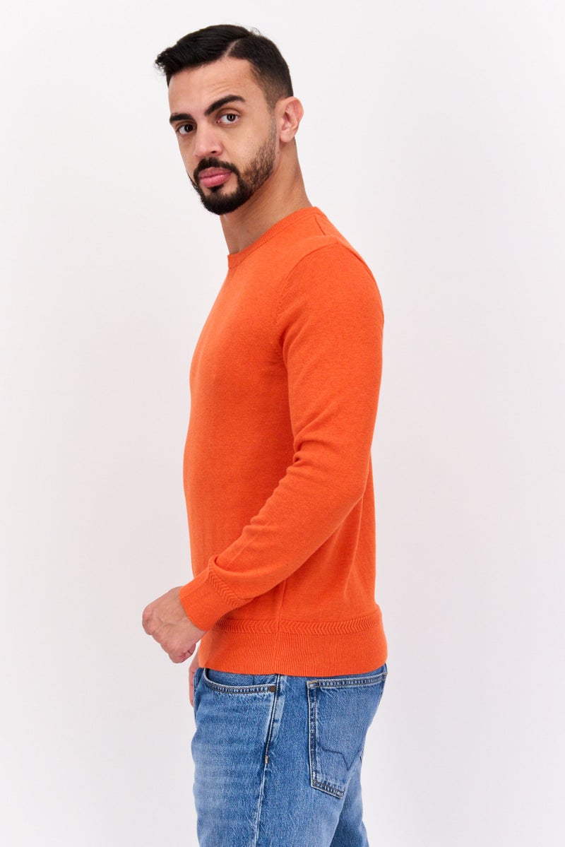 SELECTED سويت شيرت رجالي بأكمام طويلة وياقة دائرية، برتقالي - Image 2