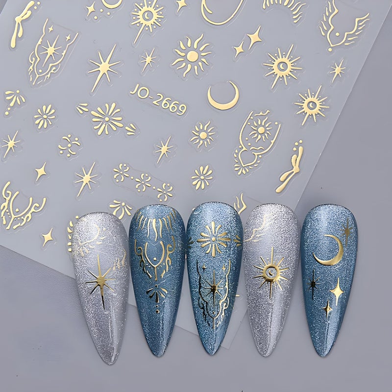 Namrec 12 Sheets Silver Gold Moon Star Nail Art Stickers - 3D Self Adhesive Decals for Design and Decoration - Supplies Accessories for Women - Image 5