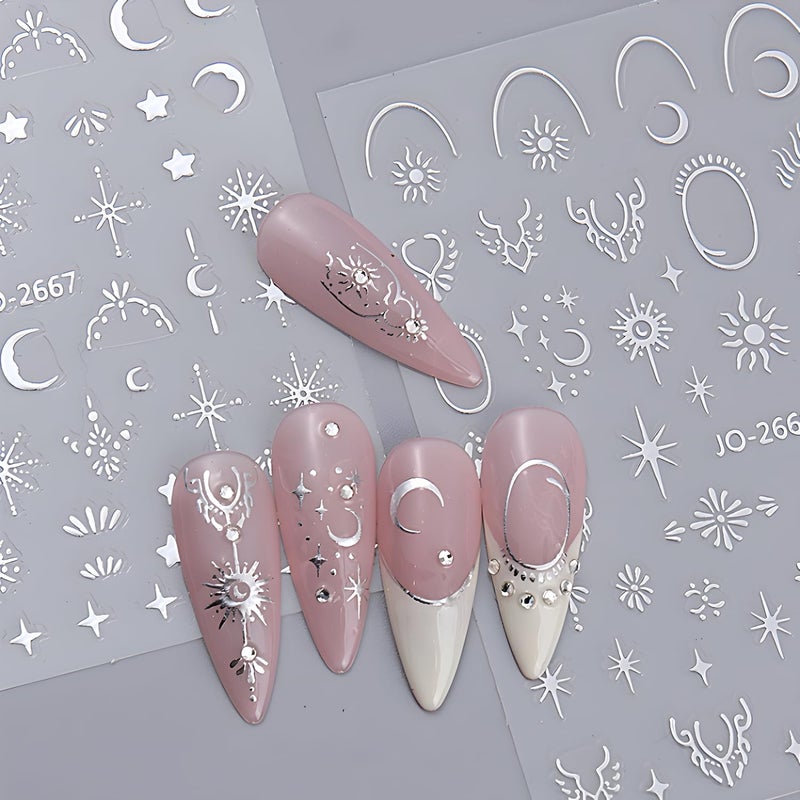 Namrec 12 Sheets Silver Gold Moon Star Nail Art Stickers - 3D Self Adhesive Decals for Design and Decoration - Supplies Accessories for Women - Image 4