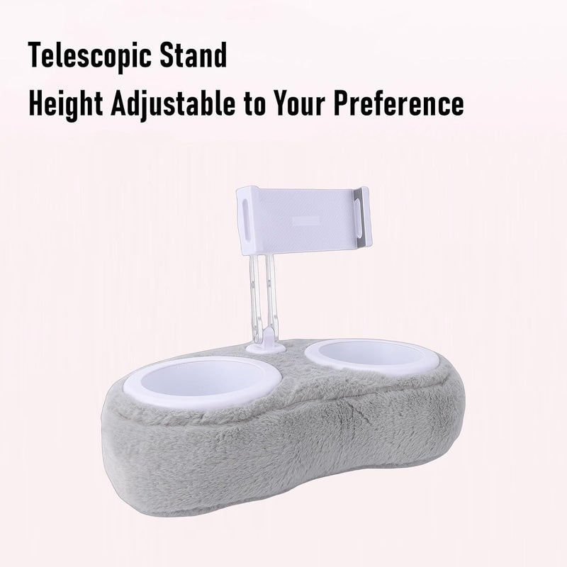 GOWENIC Tablet Pillow Stand, 360 Degree Rotating Phone Holder, Soft Plush Fabric, Detachable Bowl, for Hands Free Reading and Relaxation on Bed, Couch, Recliner (Double Bowl Light Gray (4-13 - Image 2