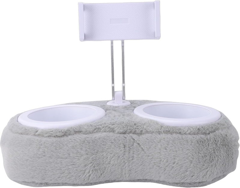 GOWENIC Tablet Pillow Stand, 360 Degree Rotating Phone Holder, Soft Plush Fabric, Detachable Bowl, for Hands Free Reading and Relaxation on Bed, Couch, Recliner (Double Bowl Light Gray (4-13 - Image 1