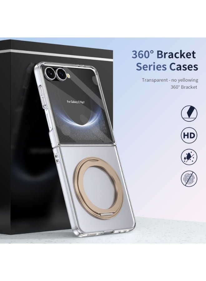 جراب مغناطيسي لهاتف Samsung Galaxy Z Flip 7، مع واقي شاشة وحامل دوار، وشحن لاسلكي، لون ذهبي صحراوي - Image 3