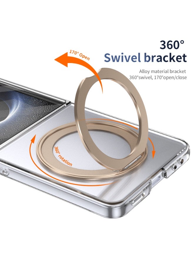 جراب مغناطيسي لهاتف Samsung Galaxy Z Flip 7، مع واقي شاشة وحامل دوار، وشحن لاسلكي، لون ذهبي صحراوي - Image 2