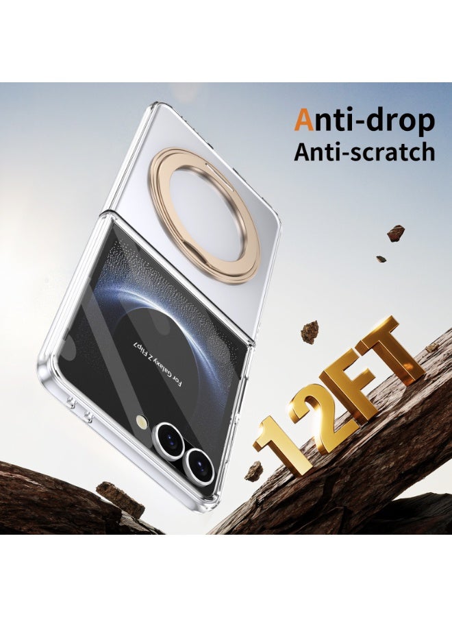 جراب مغناطيسي لهاتف Samsung Galaxy Z Flip 7، مع واقي شاشة وحامل دوار، وشحن لاسلكي، لون ذهبي صحراوي - Image 4