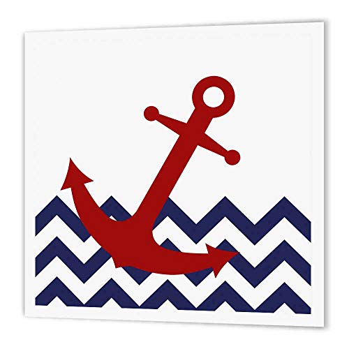 3dRose ht_165791_3 Red Nautical Boat Anchor on Chevron Pattern Iron-On Heat Transfer for White Material, 10 x 10 - Image 5