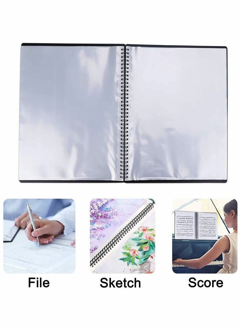 Excefore - Music Sheet Folder Song File, Clef Paper Storage Documents Holder Bag, Blank Plastic Concert Choral Folder A4 30 Pockets for Musicians and Band, Writable and 180-degree Spiral-Bound - Image 1