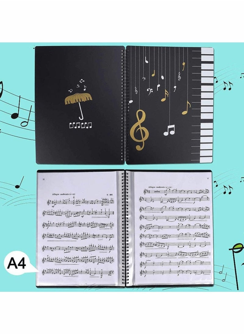 Excefore - Music Sheet Folder Song File, Clef Paper Storage Documents Holder Bag, Blank Plastic Concert Choral Folder A4 30 Pockets for Musicians and Band, Writable and 180-degree Spiral-Bound - Image 1