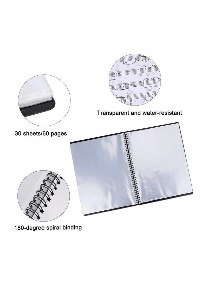 Excefore - Music Sheet Folder Song File, Clef Paper Storage Documents Holder Bag, Blank Plastic Concert Choral Folder A4 30 Pockets for Musicians and Band, Writable and 180-degree Spiral-Bound - Image 1
