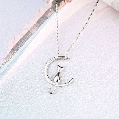 TMCO 925 Sterling Silver Necklace Moon Cat Pendant Necklace (Silver) - Image 2