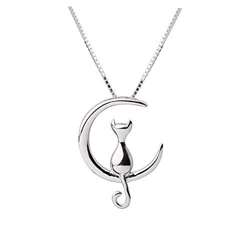 TMCO 925 Sterling Silver Necklace Moon Cat Pendant Necklace (Silver) - Image 1