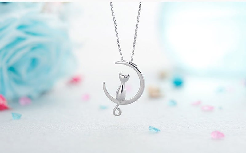 TMCO 925 Sterling Silver Necklace Moon Cat Pendant Necklace (Silver) - Image 3
