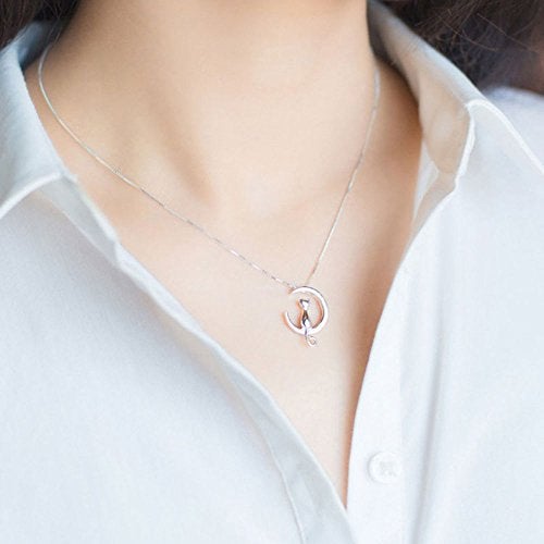 TMCO 925 Sterling Silver Necklace Moon Cat Pendant Necklace (Silver) - Image 5