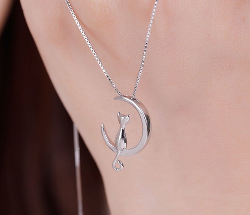 TMCO 925 Sterling Silver Necklace Moon Cat Pendant Necklace (Silver) - Image 4