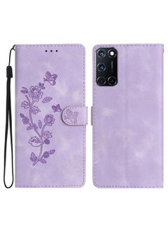 HuHa Case Cover For OPPO A52 / A72 / A92 Flower Butterfly Embossing Pattern Leather Phone Case Purple 