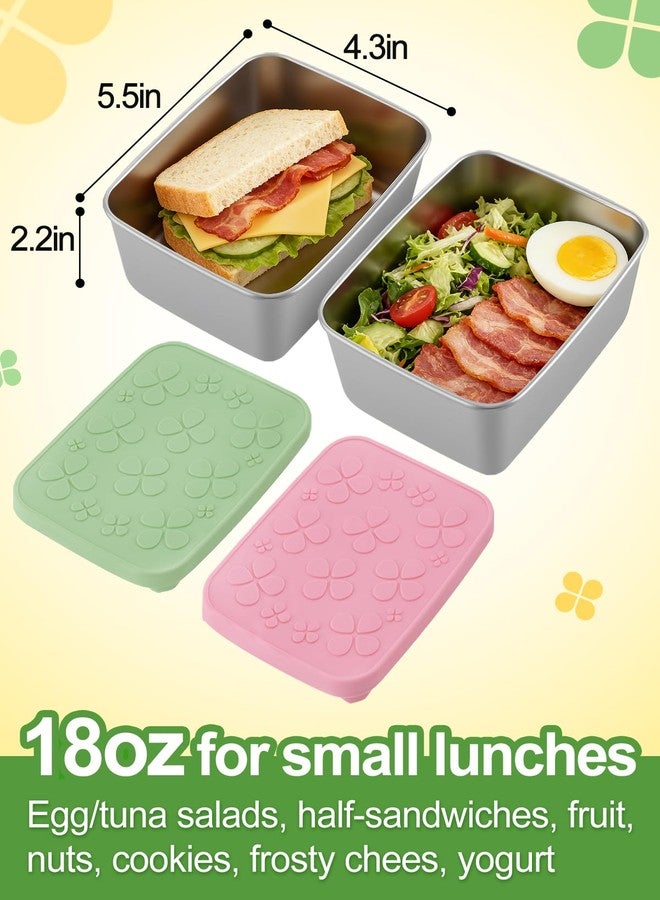 Alphatool 2pcs 18oz Stainless Steel Snack Containers - Leakproof Reusable Lunch Box with Silicone Lids for Kids, Portable Bento Box Food Containers for Daycare School Office, Pink & Green - Image 4