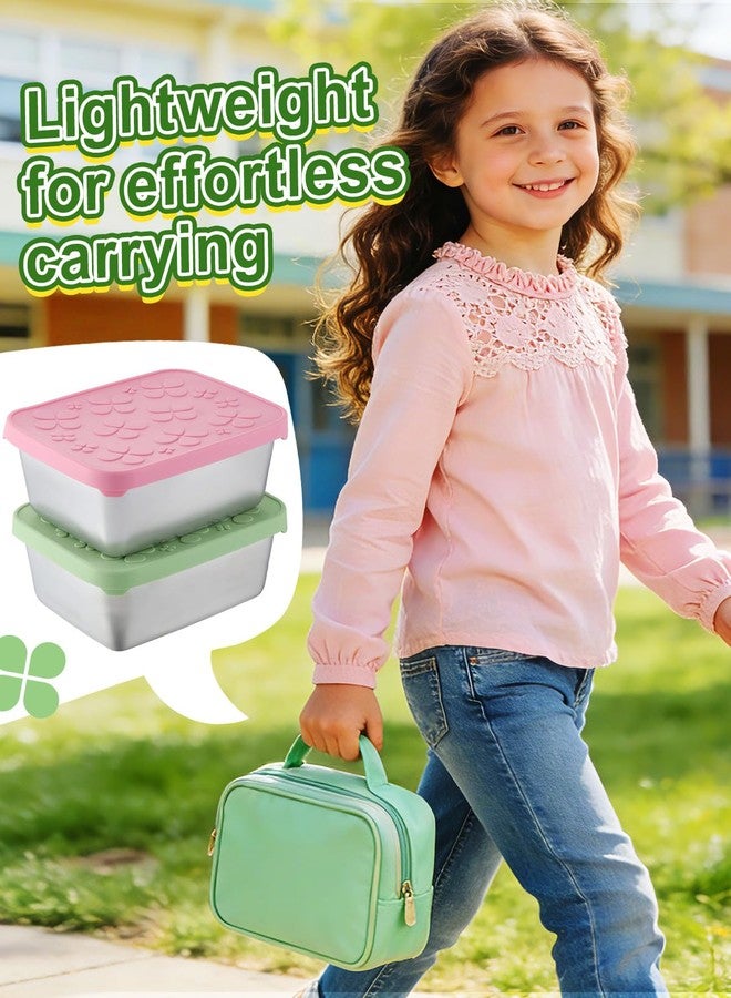 Alphatool 2pcs 18oz Stainless Steel Snack Containers - Leakproof Reusable Lunch Box with Silicone Lids for Kids, Portable Bento Box Food Containers for Daycare School Office, Pink & Green - Image 5