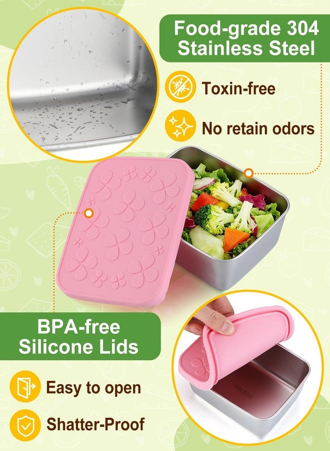Alphatool 2pcs 18oz Stainless Steel Snack Containers - Leakproof Reusable Lunch Box with Silicone Lids for Kids, Portable Bento Box Food Containers for Daycare School Office, Pink & Green - Image 2