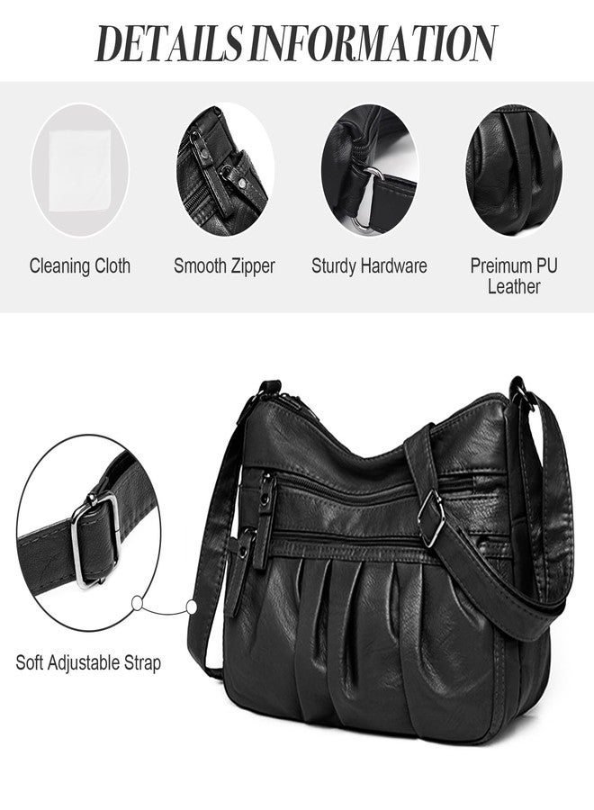 WITERY Crossbody Bag for Women - Soft PU Leather Multi-Pocket Shoulder Handbags Pocketbooks, Ladies Ruched Medium Crossbody Bag Hobo Tote for Shopping or Travel - Image 5
