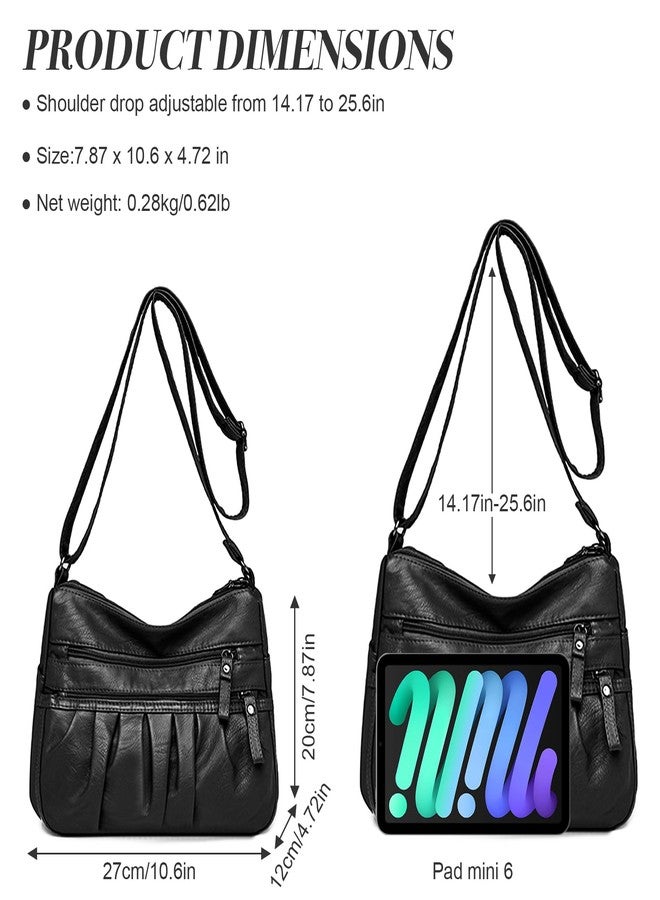 WITERY Crossbody Bag for Women - Soft PU Leather Multi-Pocket Shoulder Handbags Pocketbooks, Ladies Ruched Medium Crossbody Bag Hobo Tote for Shopping or Travel - Image 3