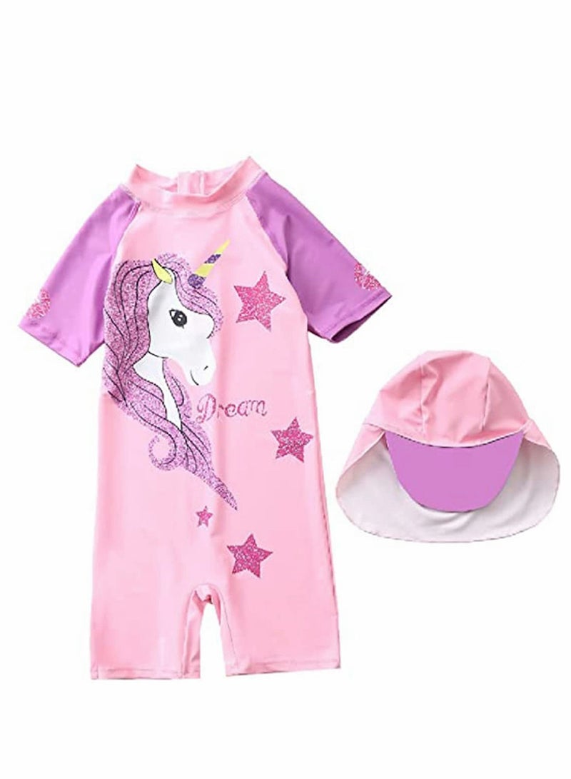 Excefore Little Girls Swimsuit Baby Unicorn One Piece Swimwear with Sun Protection Hat Beach Holiday Swim - Image 1
