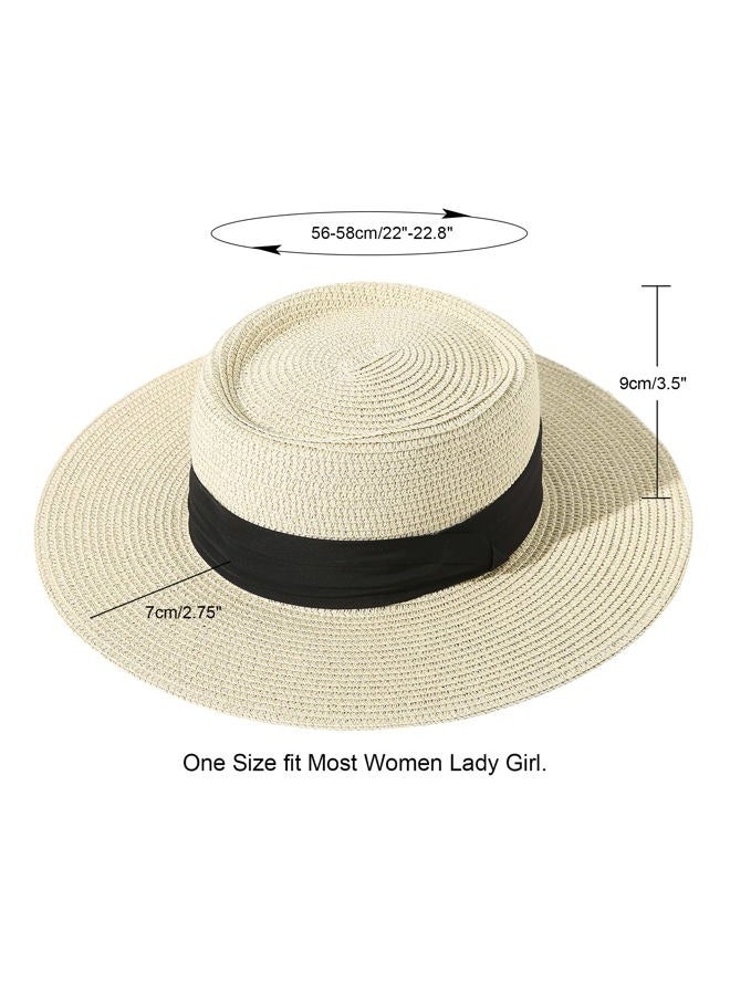 Lanzom UPF50+ Women Wide Brim Straw Panama Sun Hat Boater Summer Beach Sun Hat, Beige, M - Image 2