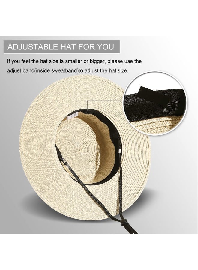 Lanzom UPF50+ Women Wide Brim Straw Panama Sun Hat Boater Summer Beach Sun Hat, Beige, M - Image 5