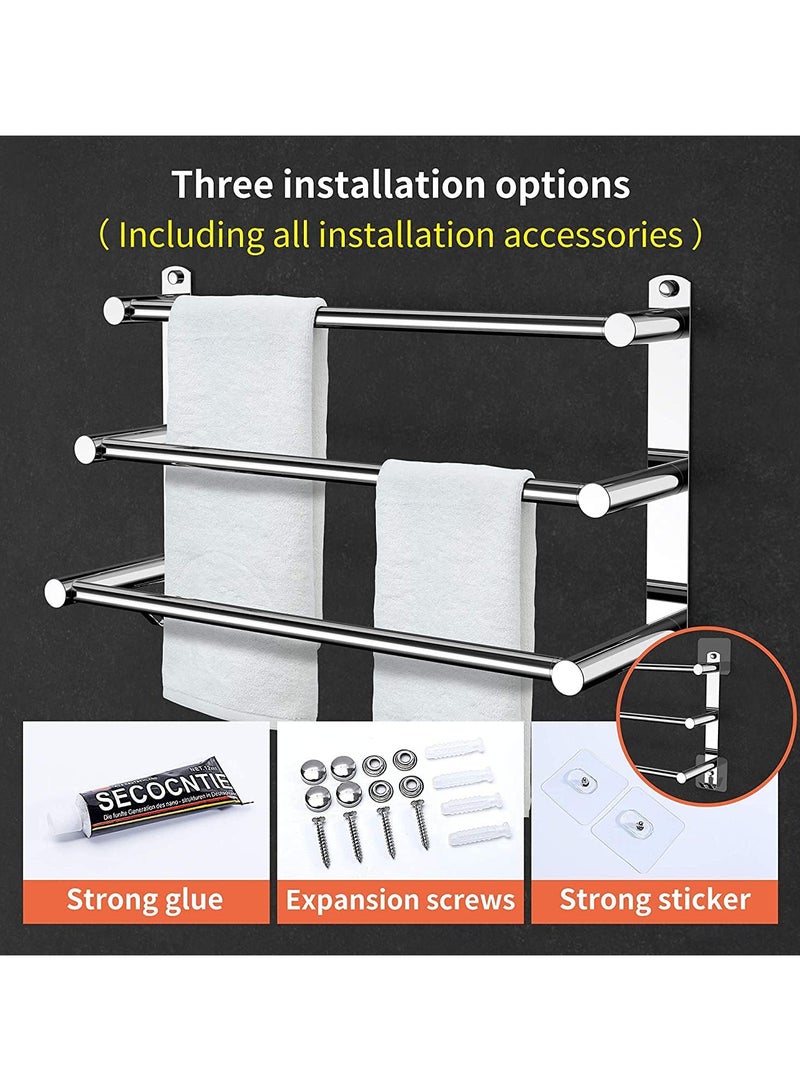 AUTOYSUR Bathroom Towel Rack Set with 3 Hook,304 Stainless Steel Towel Bar | Anti-rust Water-proof | Self-adhesive | Strong load-bearing | Sturdy | Toilet Bathroom Bath Towel Cleaning Tools Holder (3 Layer)  - Image 4