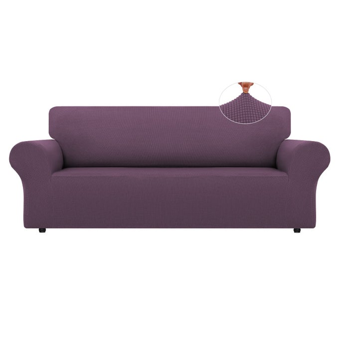STRETCH SOFA SLIPCOVERS 1 PIECE COUCH COVERS FOR 3 CUSHION COUCH SOFA FURNITURE PROTECTOR FULL SOFA COVERS WITH ELASTIC BOTTOM FOR KIDS AND DOG LARGE PURPLE
