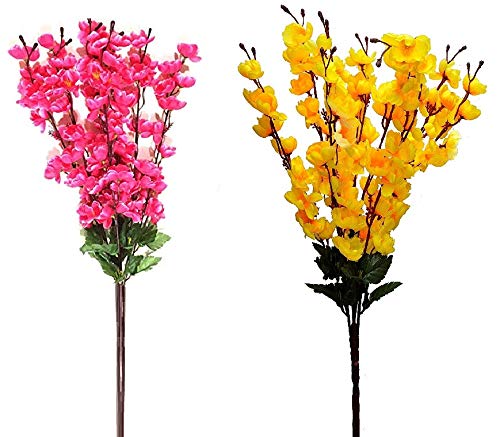 Coolkart Artificial Synthetic Orchid Flowers Blossom Realistic Natural Look Faux Flower Bunch for Vase Home Office Decoration 14 Sticks Light Pink and Yellow 60 cmMade in India - Image 1
