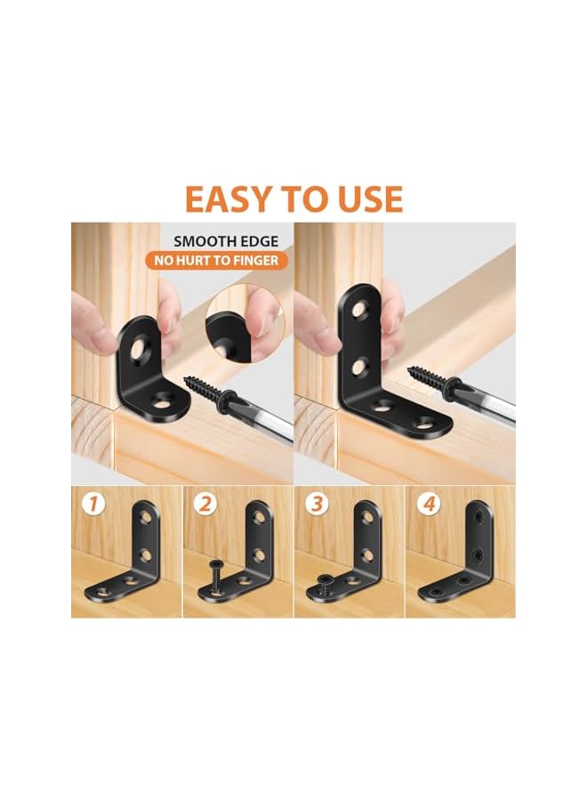promass Corner Brace, 24 Pcs Black 90 Degree Right Angle Corner Bracket, Black Small Right Angle Bracket with Screws, Stainless Steel L Brackets for Shelves, Wood Furniture (12Pcs-40mm/12Pcs-20mm) - Image 3